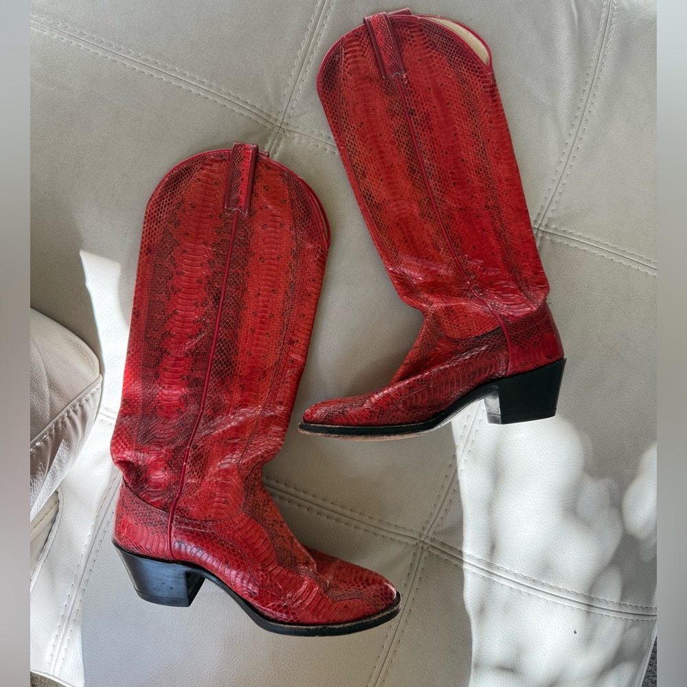 Dan Post Red Red Leather Python Cowboy Boots Size… - image 1